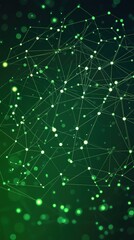 Green background with digital connection and technology, blue gradient, white dots on a dark green background, 