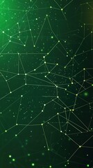 Obraz premium Green background with digital connection and technology, blue gradient, white dots on a dark green background, 