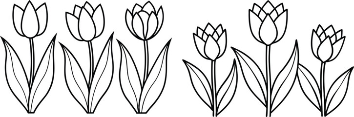 Set of tulip flower vector silhouette 
