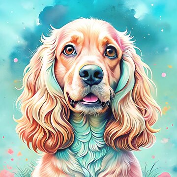 Funny watercolor portrait of a cocker-spaniel dog
