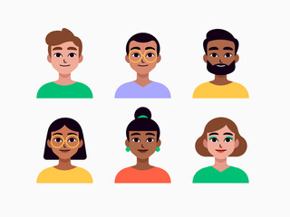 Flat Style Diverse Avatar Set – Minimalistic Character Illustrations
