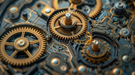 Closeup of intricate gold gears and mechanisms inside a clock.