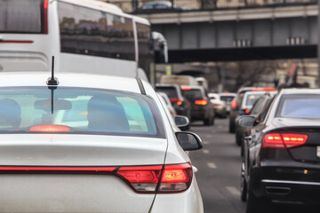 Fototapeta premium Car traffic jam at the intersection of roads