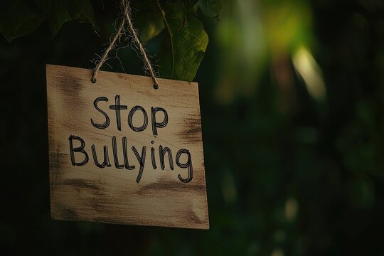 Anti bullying action: text stop bullying, call to end harmful behavior, promote kindness and respect, importance of standing up against intimidation and fostering a safe, supportive environment