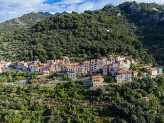 Aerial view on Italian Riviera from French-Italian border in Grimaldi village, Ventimiglia near...