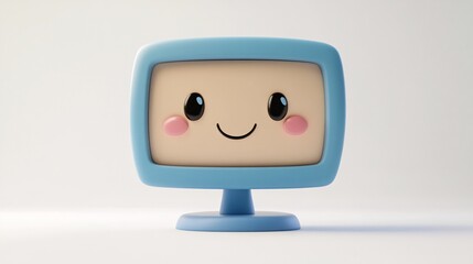 Happy 3D Cartoon Computer Monitor Smiling on White Background
