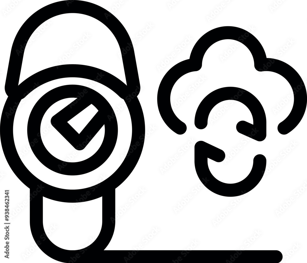 Poster line art icon of a security camera transmitting data to the cloud, representing remote access and da
