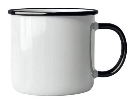 PNG Simple white enamel mug with black rim and handle