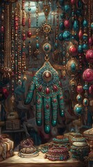 Fototapeta premium Hand of Fatima Jewelry Market Islam Religion Spiritual Symbol