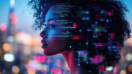 Female African American professional using artificial intelligence for threat analysis