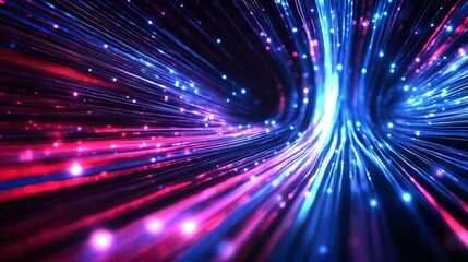 Abstract background with pink and blue glowing lines and bokeh.