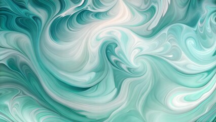 Abstract liquid art background, swirling mint and white colors