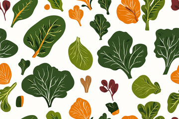 seamless vector pattern walpaper of different vegetables, isolated on white background