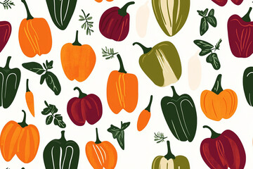 seamless vector pattern walpaper of different vegetables, isolated on white background