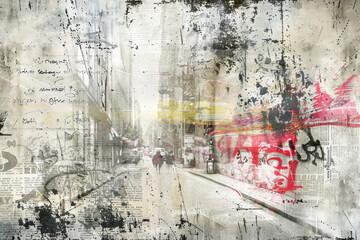 Artistic interpretation of urban decay and renewal with abstract graffiti-style motifs.