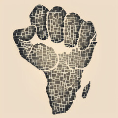 The map of Africa in a shape of a closed human hand symbol. Representation of the power, pride, independence and the constant struggle on the African continent