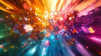 Colorful Burst of Diamonds Reflecting Light in an Abstract Explosion Background