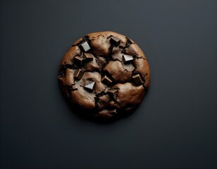 a double chocolate cookie isolated on a black background, highlighting its deep brown color and chunks of dark chocolate create with ai