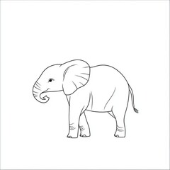 Drawing in black and white of an elephant, its trunk raised, with an emphasis on the form and posture of the animal.