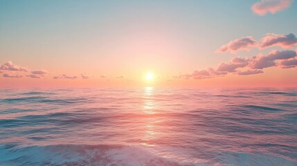 Obraz premium A beach sunset background with a calm ocean and glowing horizon, perfect for vacation promotions. Ample copy space available.