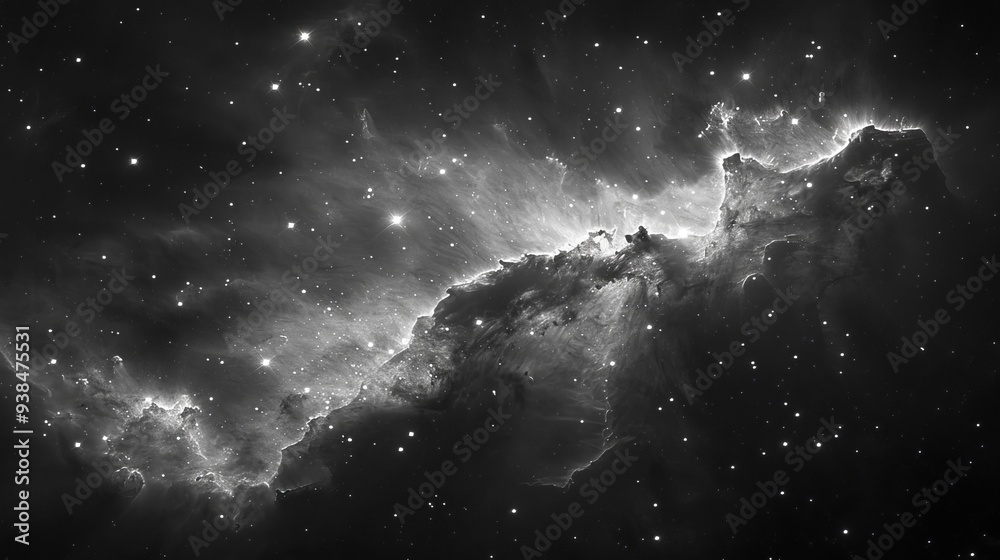 Sticker a striking view of a nebula set against the backdrop of space, illuminated by distant stars in black