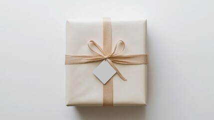 4k photo, studio raw photo, flat item packed in white gift box, clean and neat wrapping paper with a small sticker in the middle top view photo, white background