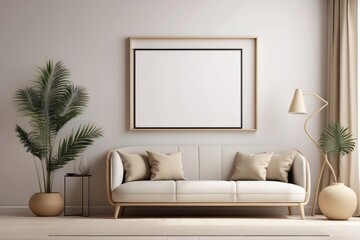 Mockup poster frame in minimalist modern interior background, 3d render