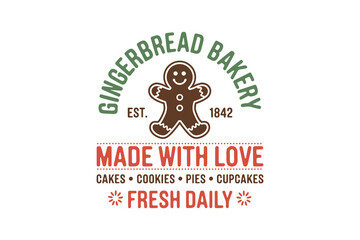 Gingerbread Bakery, Retro Christmas Sign SVG T shirt design