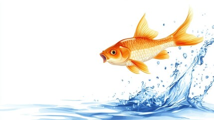 A playful vector of a fish jumping out of water, set against a light background with space for copy.
