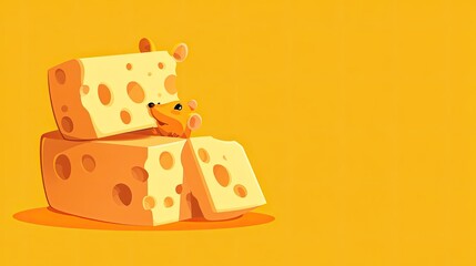 A playful vector of cheese with a mouse character, on a simple background with room for text or branding.