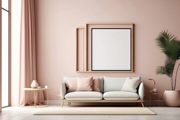 Mockup poster frame in minimalist modern interior background, 3d render