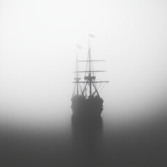 Silhouette of a Ship in the Mist