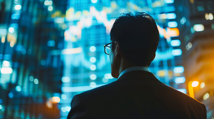 A lone figure, silhouetted against a dazzling display of data, contemplates the market's ebb and flow, searching for patterns and opportunities in the digital age.