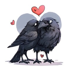 Crow Love fantasy animal cartoon isolated whitebackground