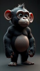 A cartoon style gorilla-monkey with a belly and angry face 