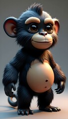 A cartoon style gorilla-monkey with a belly and angry face 
