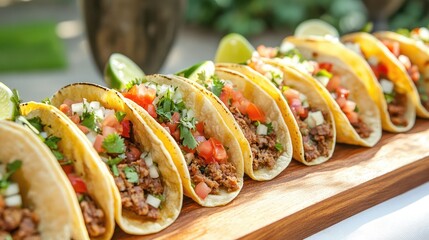 Gourmet taco flyer with elegantly plated tacos, providing clear space for event details or branding.