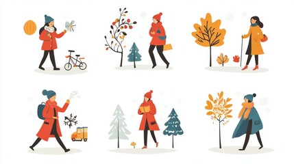 Icons representing people in different seasonal and weather-related activities.