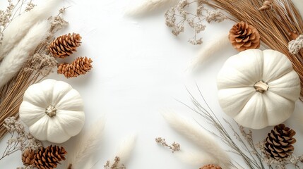 Happy thanksgiving or Halloween background in light and airy modern minimalism style flat lay for holiday greeting
