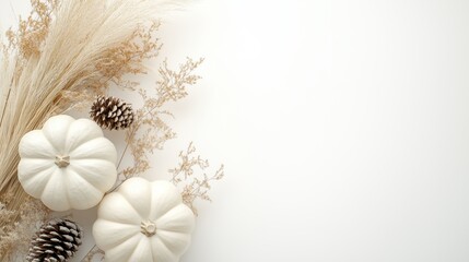 Happy thanksgiving or Halloween background in light and airy modern minimalism style flat lay for holiday greeting