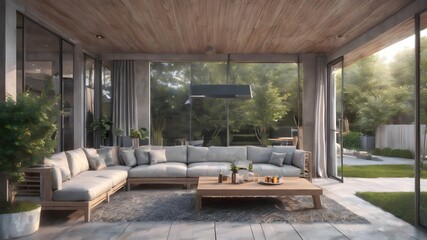 outdoor terrace with white sofa 