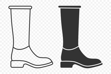 Flat Vector Linear and Silhouette Male and Female High Boots Icon Set Isolated. Footwear Symbol Set, Design Template, Clipart. Vector Illustration