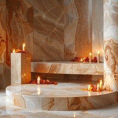 marble display podium in autumn interior