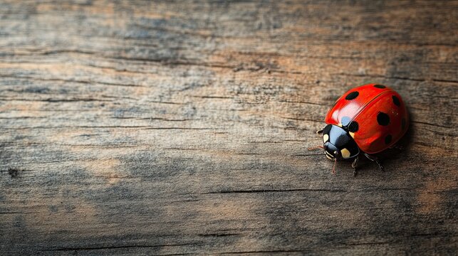 Ladybug isolated on wooden background