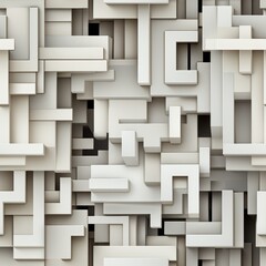 A collection of white geometric shapes of various sizes and orientations forming a textured wall design in a contemporary style.