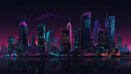 Obraz premium Abstract Urban Nightscape with Vibrant City Lights and Skyline