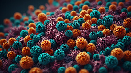 Stylized Bacteria Colony with Vibrant Colors and Unique Shapes