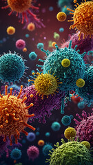 Stylized Bacteria Colony with Vibrant Colors and Unique Shapes