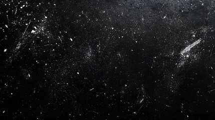 white dust and scratches on a black background. The texture of dirt on the glass.