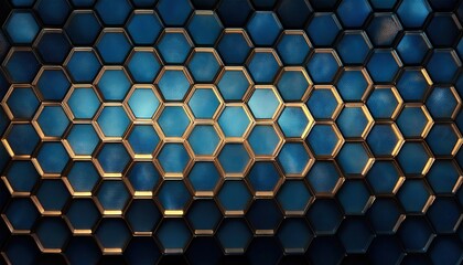 Intricate Blue and Gold Hexagonal Pattern Background